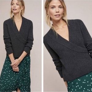 Anthropologie Ett Twa Tessa Faux Wrap V Neck Gray Sweater